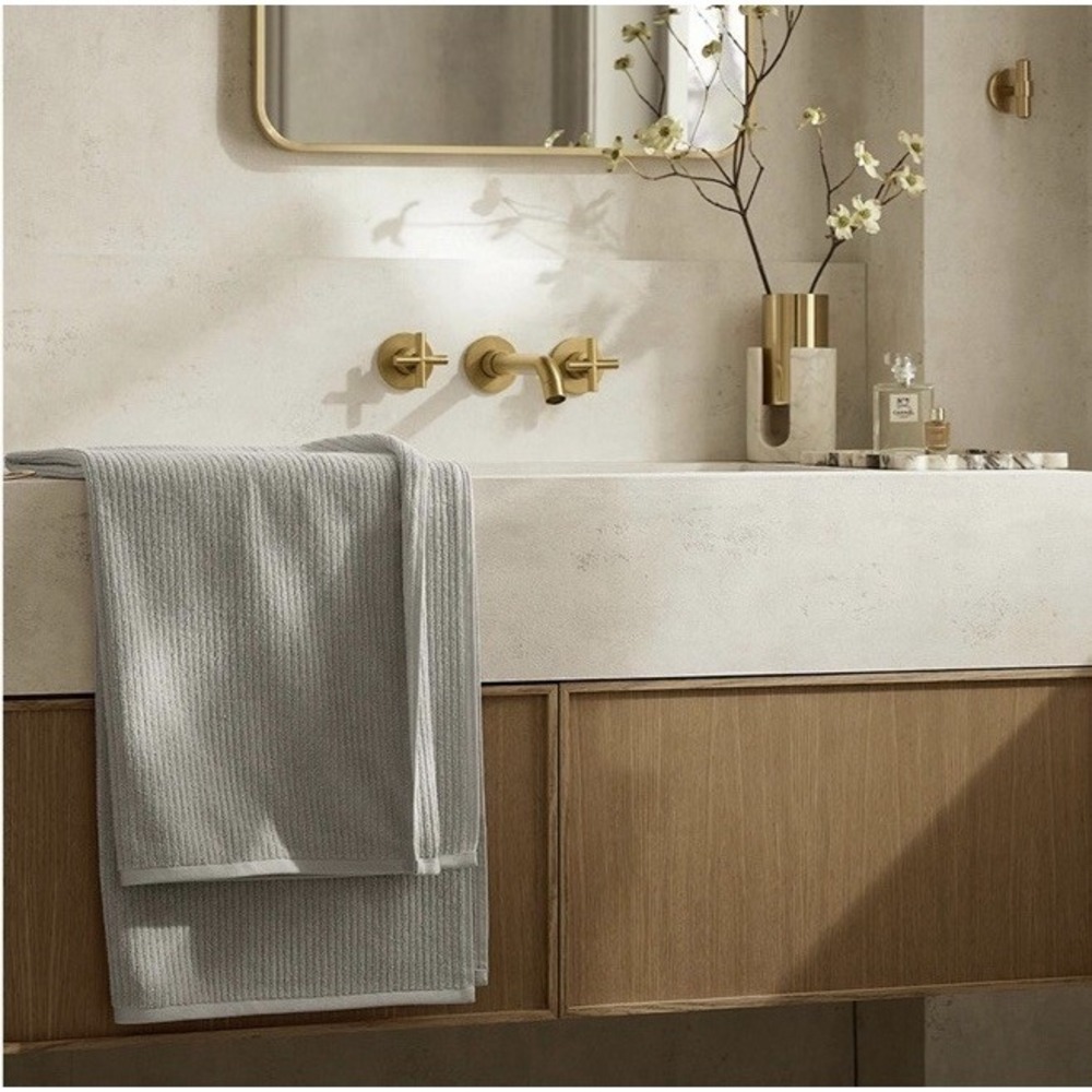 Boll & Branch Luxury Spa Bath Towels 100% Organic Cotton Terry Ribbed Pewter